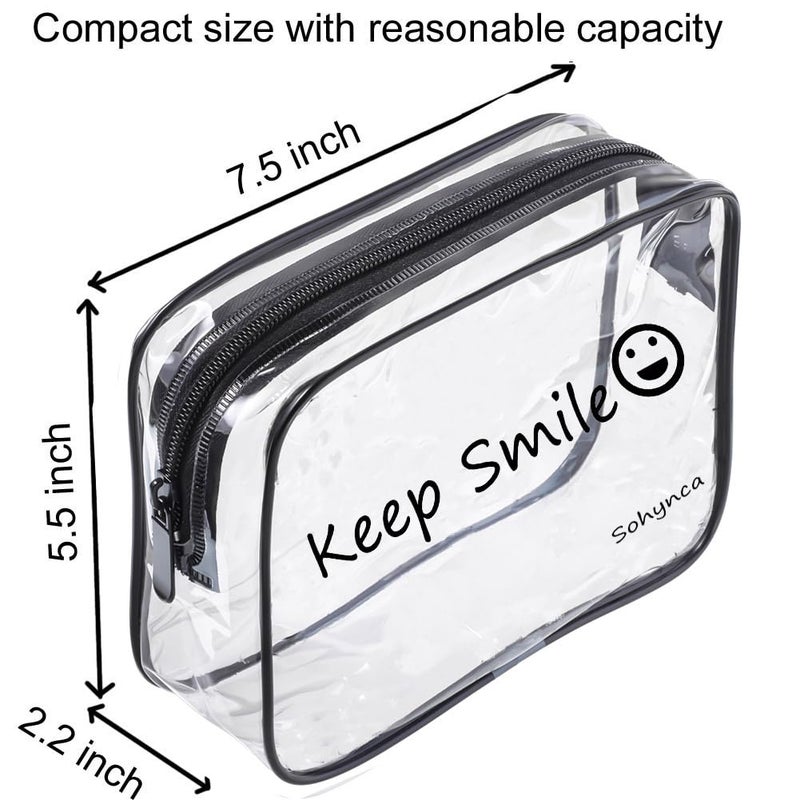 Sohynca 2pcs Clear PVC Toiletry Bag Transparent Waterproof Cosmetic Bag Minimalism Makeup Bag Small neat Cosmetic Pouch Summer Beach Purses Organize (Smile Black) - Image 2